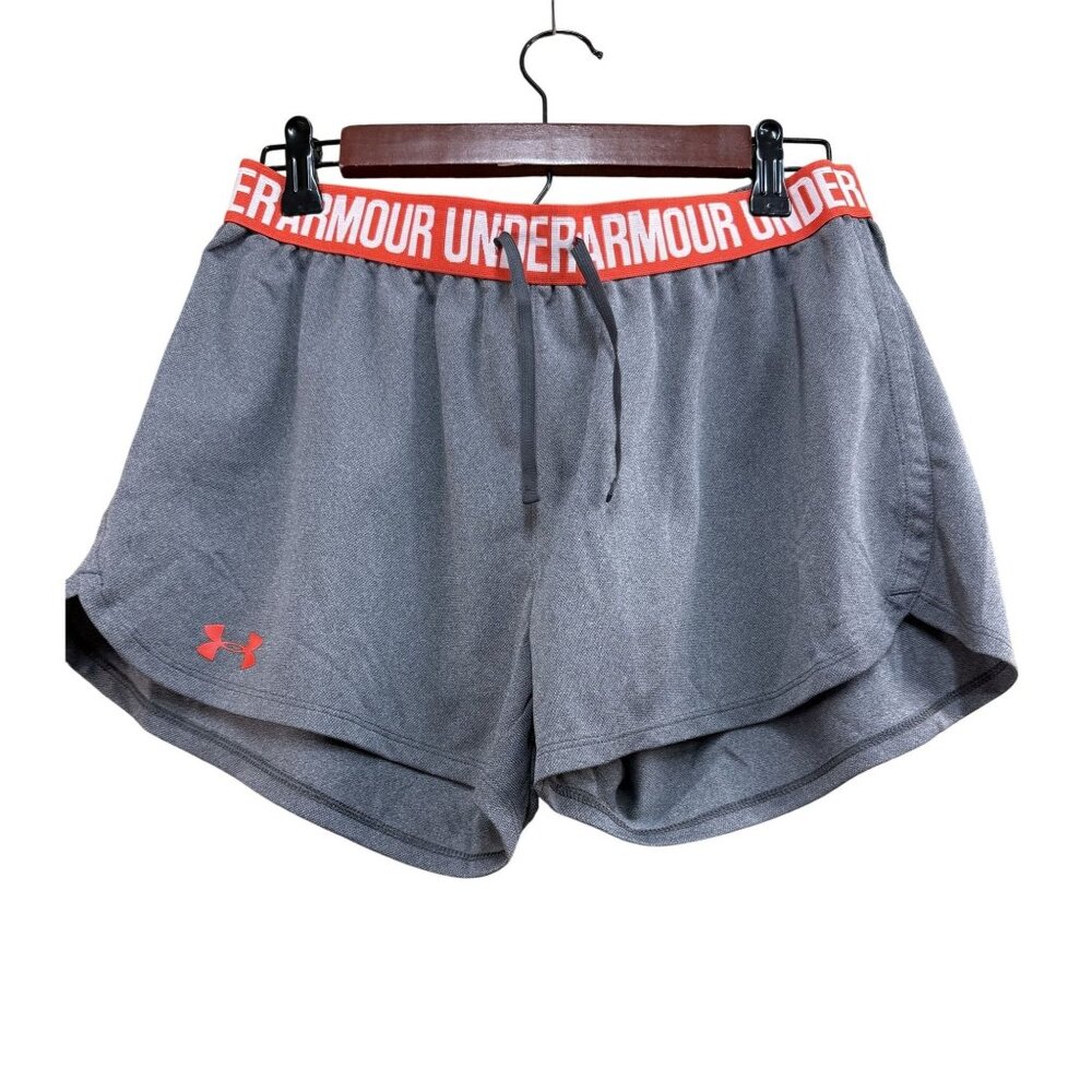 Under Armour Womens HeatGear Loose Fit Gray Athletic Shorts W/ Orange Waistband